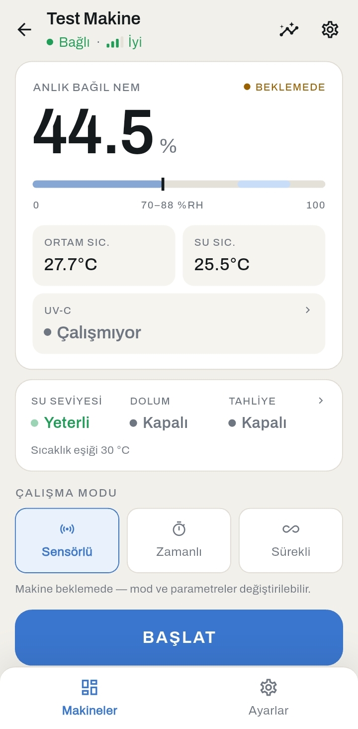 Nemsan mobil uygulama ekran görüntüsü — Kontrol ekranı